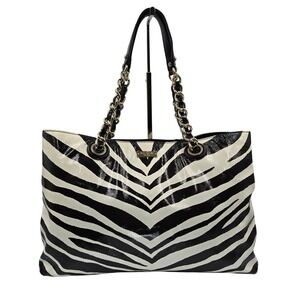 Kate Spade Zebra Print Patent Leather Chain Shoulder‎ Tote Bag Black White